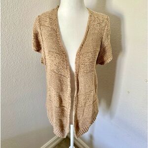 Cato Beige Short Sleeve Cardigan - Size: Large